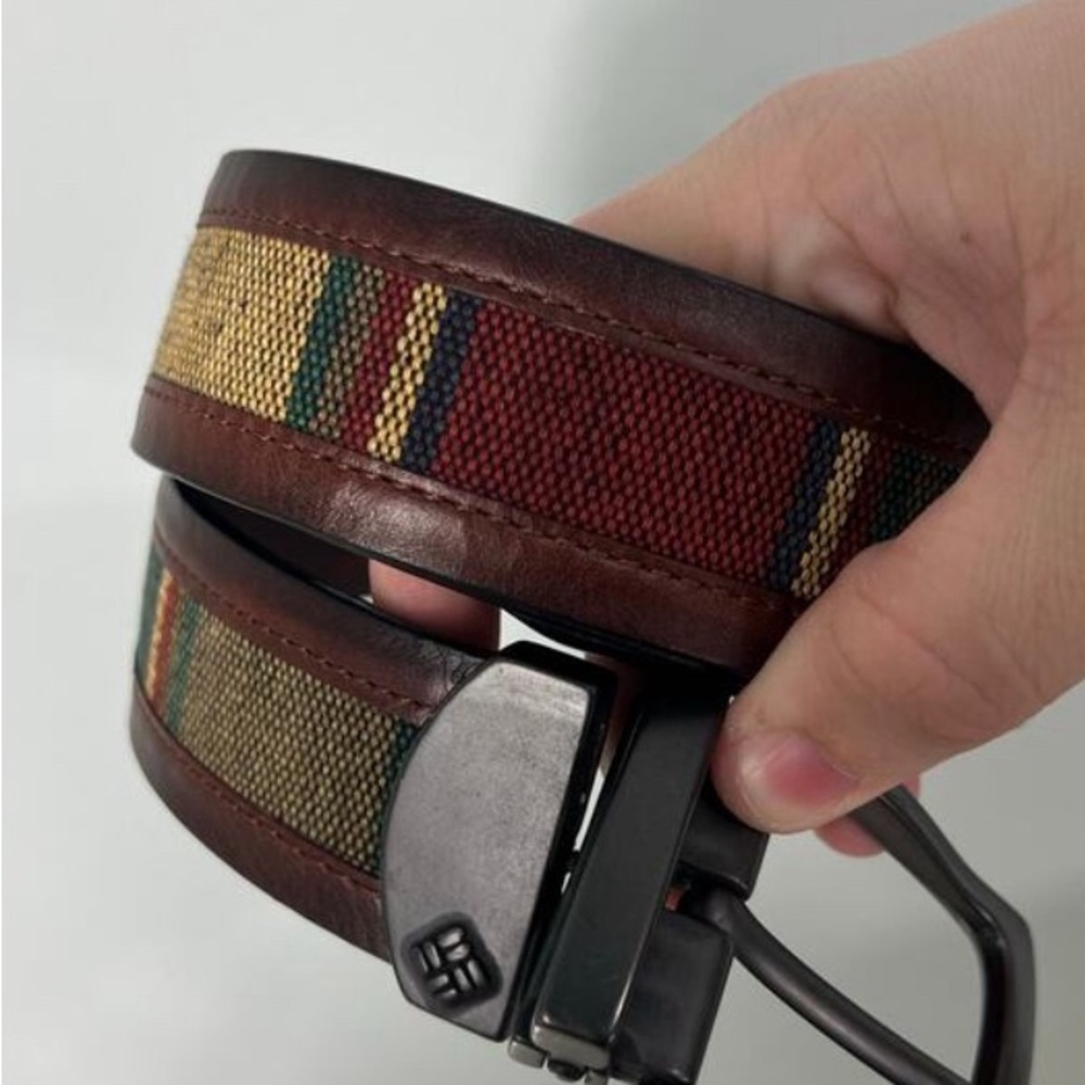 Columbia Men's Leather Aztec embroidered Brown Belt with silver Buckle. Size 36